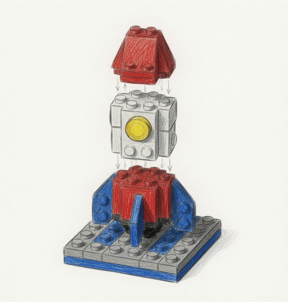 Pocketizer Platform station with a build volume of studs and a partial MOC under construction